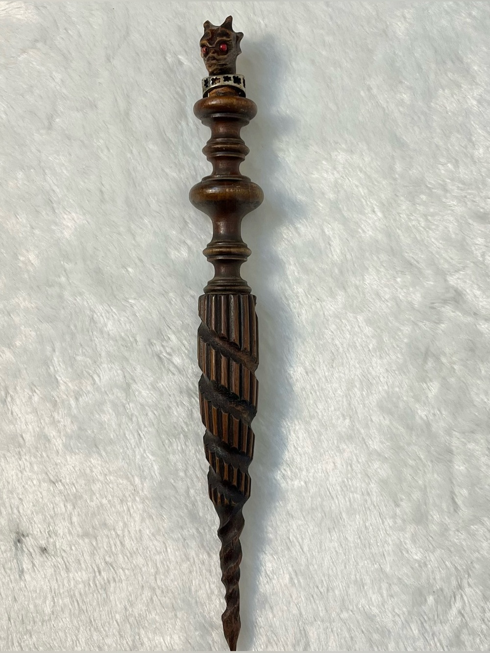 Gothic Vampire Slayer Wooden Stake Carved Demon Head Red Eyes 12” Folk Art